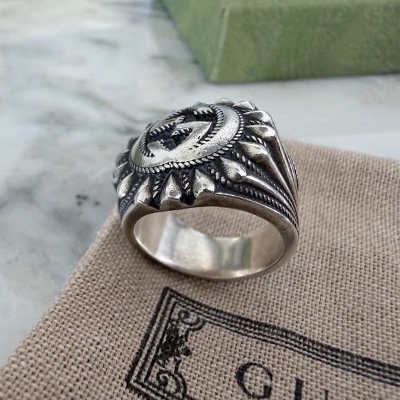 GUCCI AG925 Interlocking G GG Logo Ster Silver Signet Ring Size IT 13/ US 6.75 - Picture 12 of 16